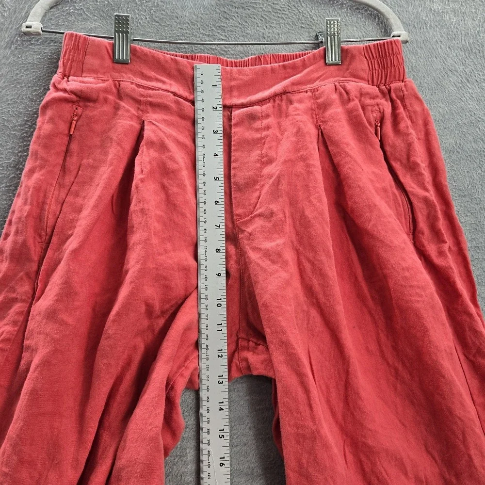 Athleta Women Pants 12 Red Linen Wide Leg Crop Pleated 24" Inseam‎ - Picture 6 of 11